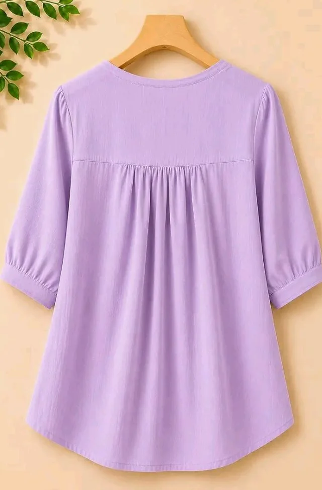 RIEKA Womens Embroidered Korean Style Top and Tunic; V Neck| Floral Thread Embroidery| Three Quarter Puff Sleeves |Relaxed Fit Curved Hem| Casual Everyday Fusion Top
- 3XL