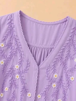 RIEKA Womens Embroidered Korean Style Top and Tunic; V Neck| Floral Thread Embroidery| Three Quarter Puff Sleeves |Relaxed Fit Curved Hem| Casual Everyday Fusion Top
- 3XL