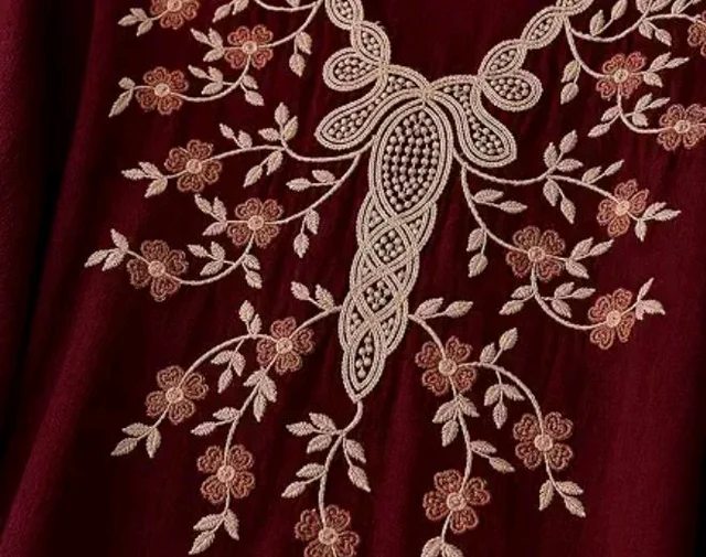 RIEKA Womens Embroidered Korean Style Tunic Top, Floral Thread Work | V Neck | Puff Sleeves | Relaxed Fit Casual | Fusion Rayon Top for Every Day Styling
- L