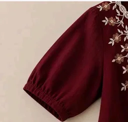 RIEKA Womens Embroidered Korean Style Tunic Top, Floral Thread Work | V Neck | Puff Sleeves | Relaxed Fit Casual | Fusion Rayon Top for Every Day Styling
- L