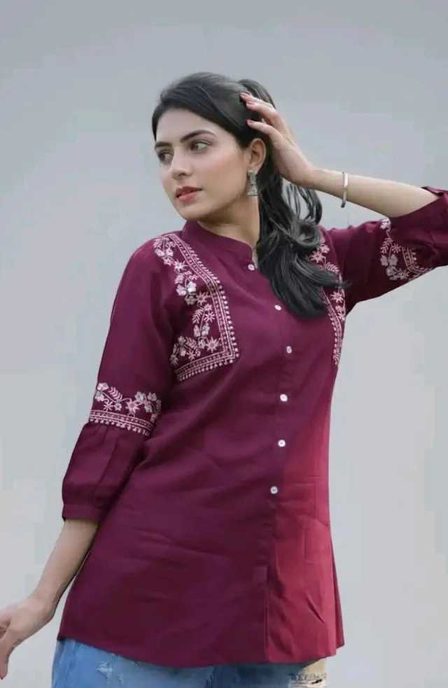Women Rayon Embroidered Tunic Top with Button Work | 3/4 Sleeve Casual & Office Wear Long Tunic Soft Comfortable Short Kurti Stylish Everyday Wear
- 3XL