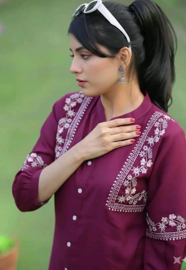 Women Rayon Embroidered Tunic Top with Button Work | 3/4 Sleeve Casual & Office Wear Long Tunic Soft Comfortable Short Kurti Stylish Everyday Wear
- 3XL