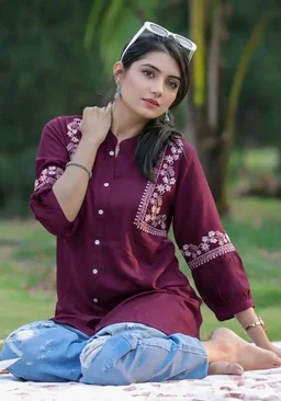 Women Rayon Embroidered Tunic Top with Button Work | 3/4 Sleeve Casual & Office Wear Long Tunic Soft Comfortable Short Kurti Stylish Everyday Wear
- 3XL