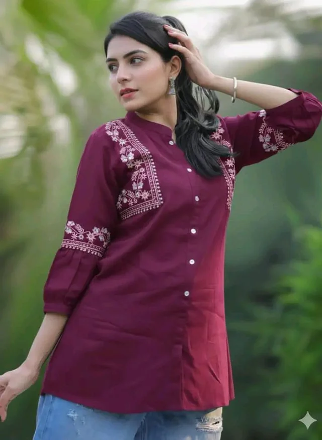 Women Rayon Embroidered Tunic Top with Button Work | 3/4 Sleeve Casual & Office Wear Long Tunic Soft Comfortable Short Kurti Stylish Everyday Wear
- 3XL