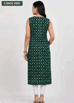 Green Printed Sleeveless Kurta with Tassel Detail by Cotton Printed and Women Kurta
- L