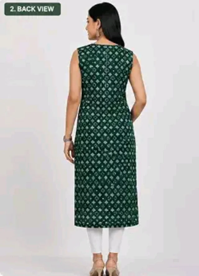 Green Printed Sleeveless Kurta with Tassel Detail by Cotton Printed and Women Kurta
- L