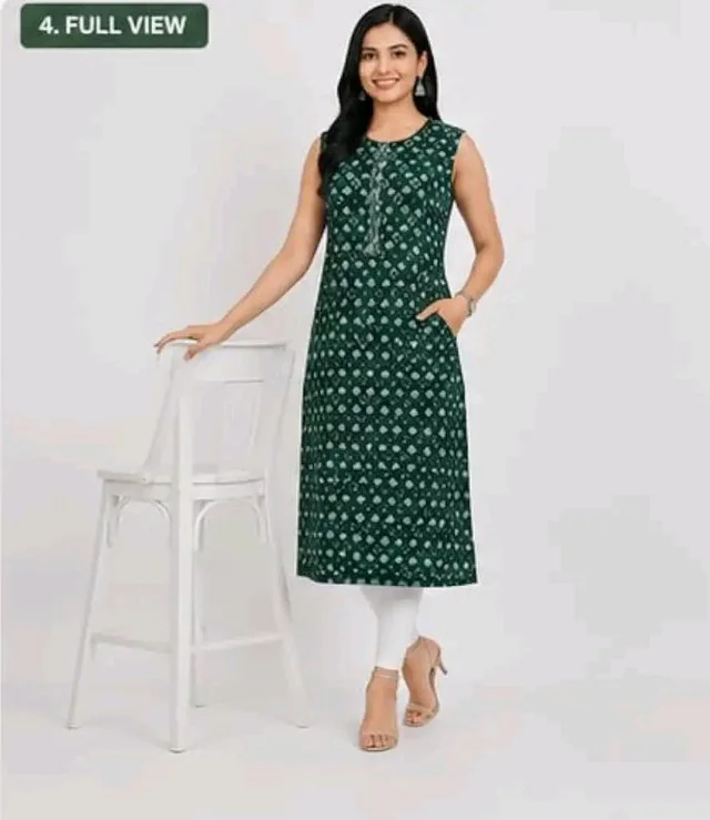 Green Printed Sleeveless Kurta with Tassel Detail by Cotton Printed and Women Kurta
- L