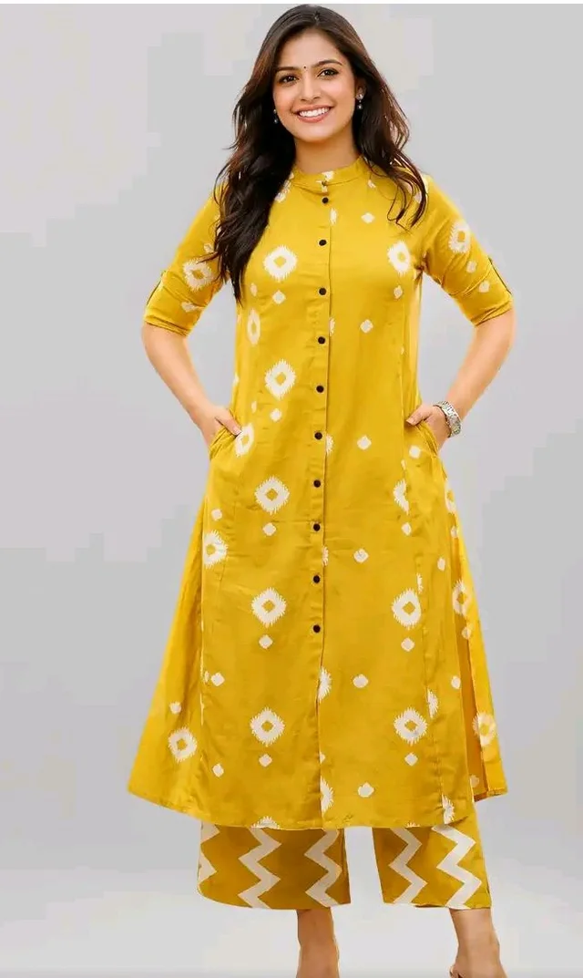 TANISHA Women's Cotton A-Line Kurta Set with Palazzo Pant Set - L