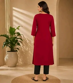Women's Rayon A-Line Kurta in Black and Maroon with Mirror Work Embroidery | Ethnic Party & Office Wear Flared Kurti | 3/4 Sleeve Round Neck Kurta | (M-5XL) - M