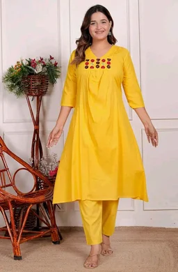 Brand: Generic
RuSha Global Women's Cotton Embroidered Anarkali Kurti with Pant (Yellow)
- L