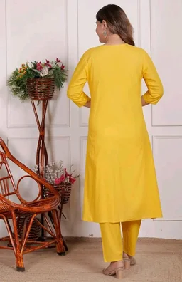 Brand: Generic
RuSha Global Women's Cotton Embroidered Anarkali Kurti with Pant (Yellow)
- L