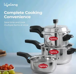 Lifelong Stainless Steel Pressure Cooker | Set of 3 | 2L, 3L & 5L | Induction & Gas Stove Compatible with Outer Lid, ISI Certified & Lock System |Safe & Durable Kitchen Essential with 5 Years Warranty