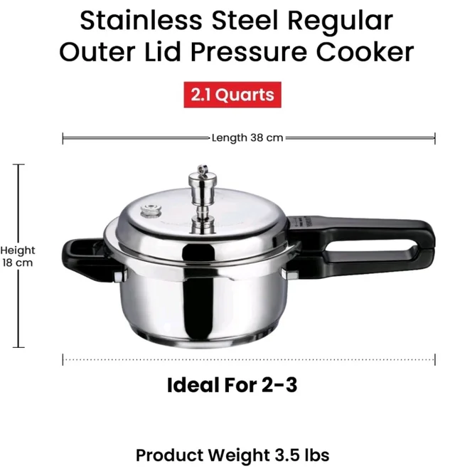 Vinod Stainless Steel Pressure Cooker 2 Litres | Also use as Deep Fry pan | Sandwich Bottom | Induction and Gas Stove Friendly | 2 Years Warranty | ISI and CE certified | Silver