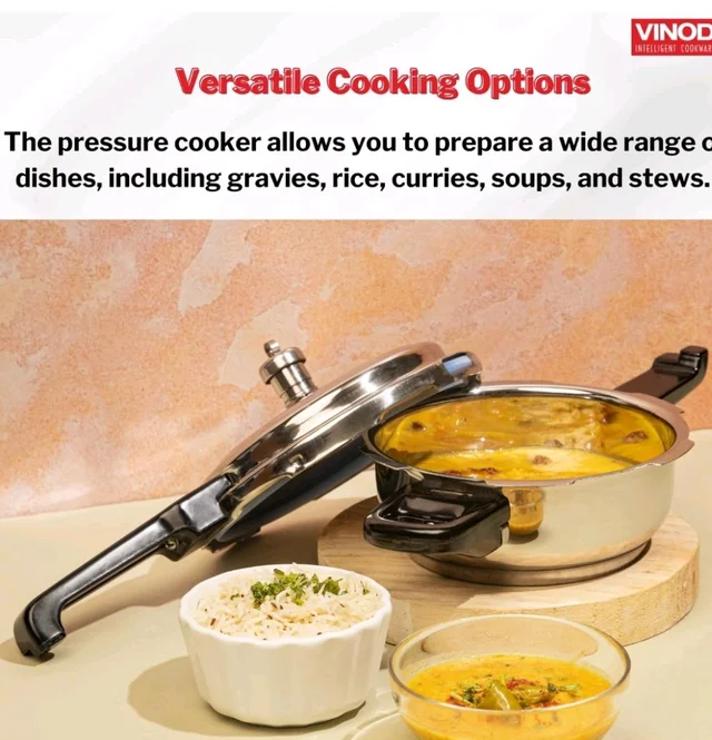 Vinod Stainless Steel Pressure Cooker 2 Litres | Also use as Deep Fry pan | Sandwich Bottom | Induction and Gas Stove Friendly | 2 Years Warranty | ISI and CE certified | Silver