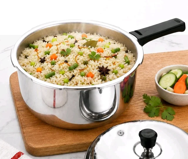 SOLARA Triply Stainless Steel Pressure Cooker 2 L, Outer Lid Design, Induction & Gas Compatible, Even Heat Distribution, Heavy Duty Kitchen Cookware