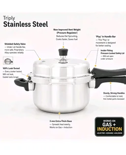 SOLARA Triply Stainless Steel Pressure Cooker 2 L, Outer Lid Design, Induction & Gas Compatible, Even Heat Distribution, Heavy Duty Kitchen Cookware