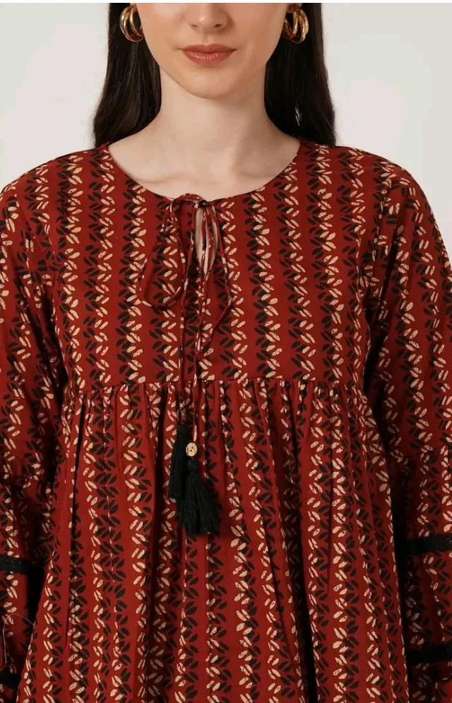 COTLAND Fashions Jaipuri Cotton Printed Balloon Sleeves Pull On Top for Women
- L
