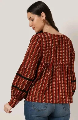 COTLAND Fashions Jaipuri Cotton Printed Balloon Sleeves Pull On Top for Women
- L