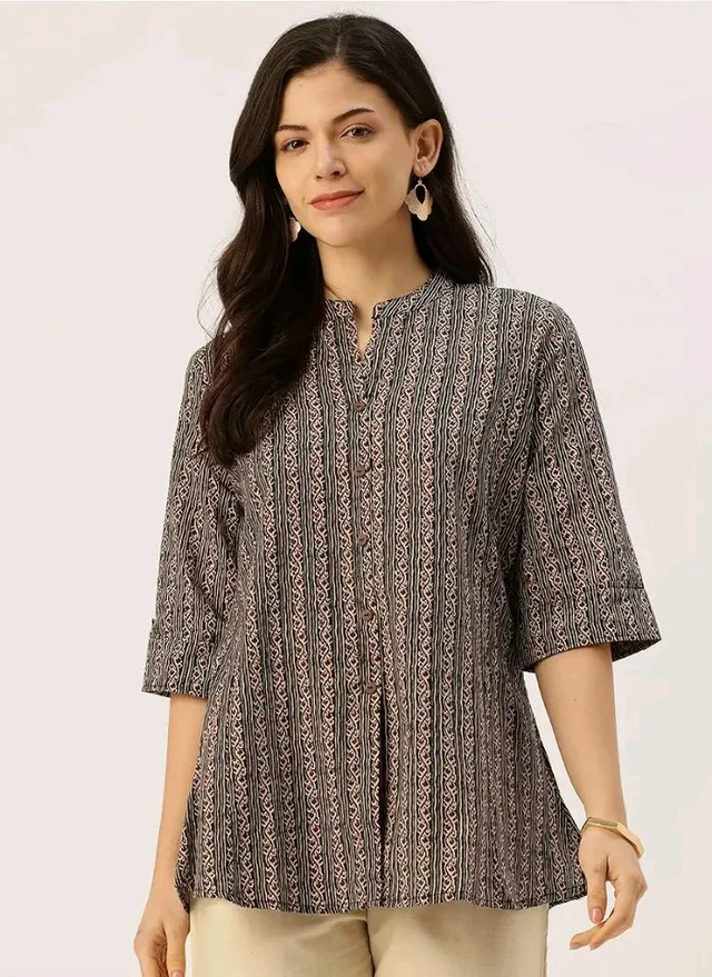 Printed Mandarin Collar top – Casual & Chic (S-3XL) - 2XL