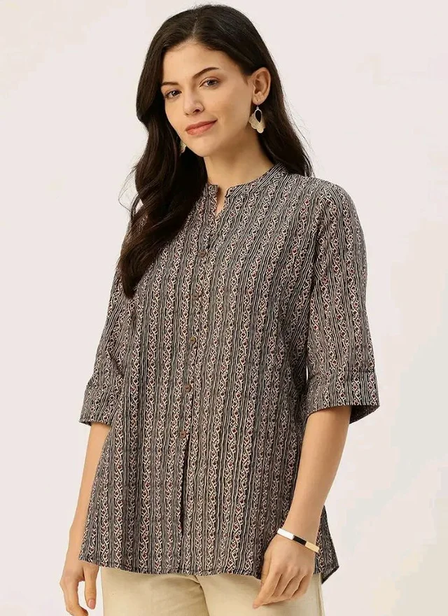 Printed Mandarin Collar top – Casual & Chic (S-3XL) - 2XL