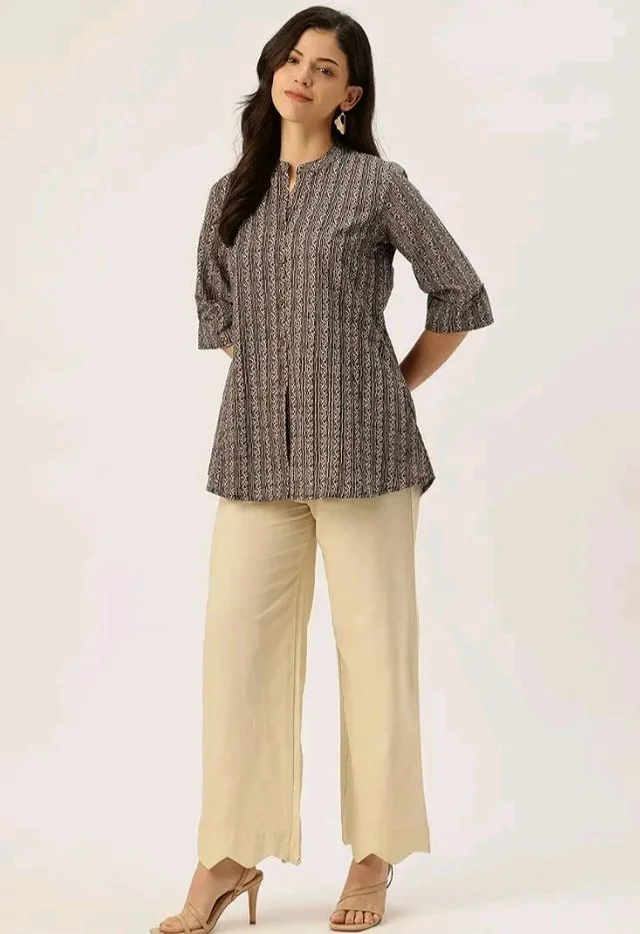 Printed Mandarin Collar top – Casual & Chic (S-3XL) - 2XL