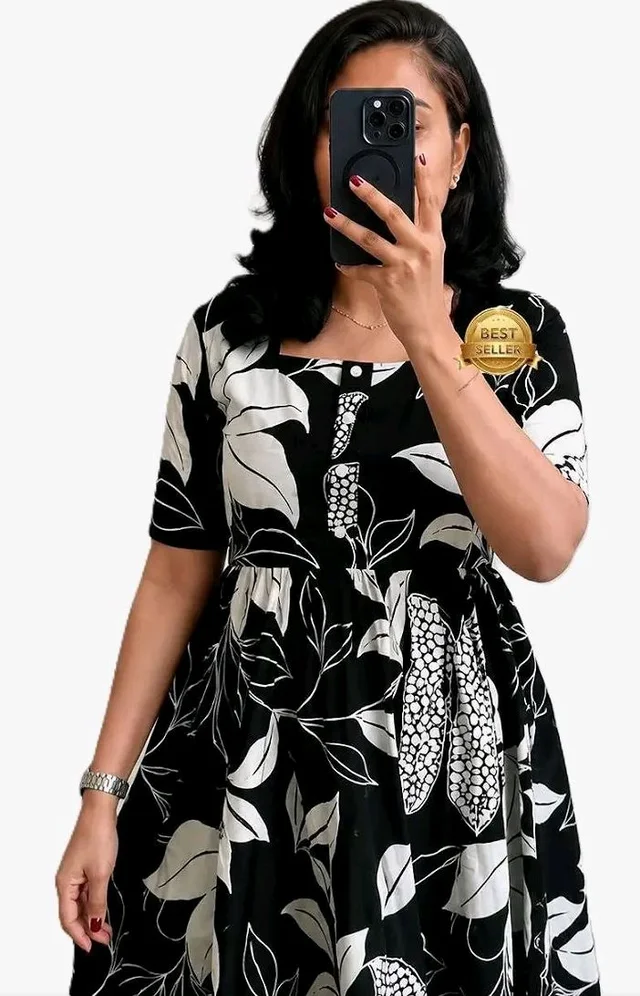Women's Rayon A-Line Midi Dress, Floral Print, Short Sleeves, Tiered Design, Round Neck, for Summer Wear
- 2XL