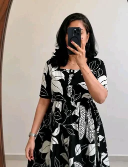 Women's Rayon A-Line Midi Dress, Floral Print, Short Sleeves, Tiered Design, Round Neck, for Summer Wear
- 2XL