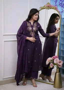 Morpheve Women's Cotton Embroidery work Straight kurti with Pant & mulmul dupatta set
- 3XL
