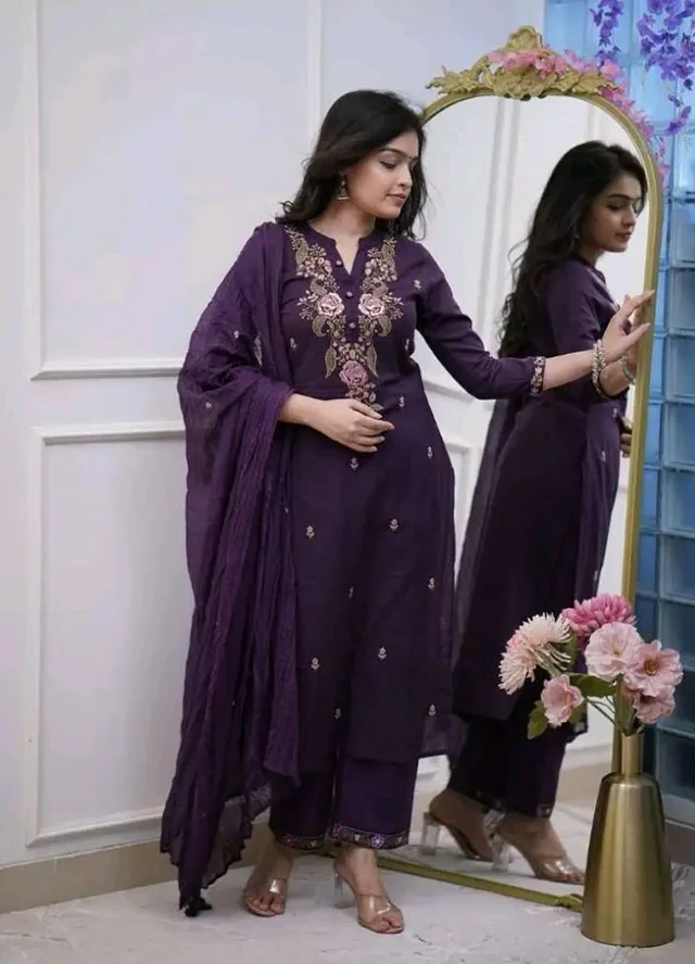 Morpheve Women's Cotton Embroidery work Straight kurti with Pant & mulmul dupatta set
- 3XL