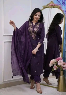 Morpheve Women's Cotton Embroidery work Straight kurti with Pant & mulmul dupatta set
- 3XL
