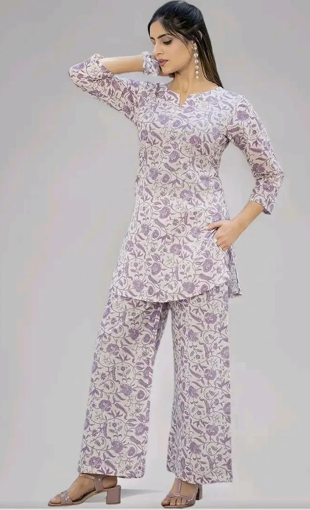 Pinkmint Cotton Co Ord Set for Women l 3/4 Sleeve Printed Comfortable & Stylish Trendy Top & Bottom - 2XL