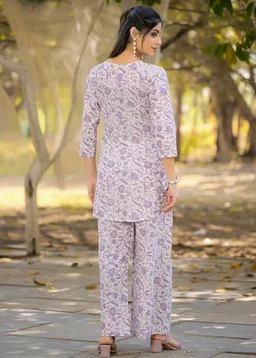 Pinkmint Cotton Co Ord Set for Women l 3/4 Sleeve Printed Comfortable & Stylish Trendy Top & Bottom - 2XL