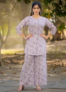 Pinkmint Cotton Co Ord Set for Women l 3/4 Sleeve Printed Comfortable & Stylish Trendy Top & Bottom - 2XL