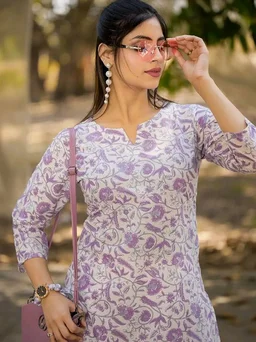 Pinkmint Cotton Co Ord Set for Women l 3/4 Sleeve Printed Comfortable & Stylish Trendy Top & Bottom - 2XL