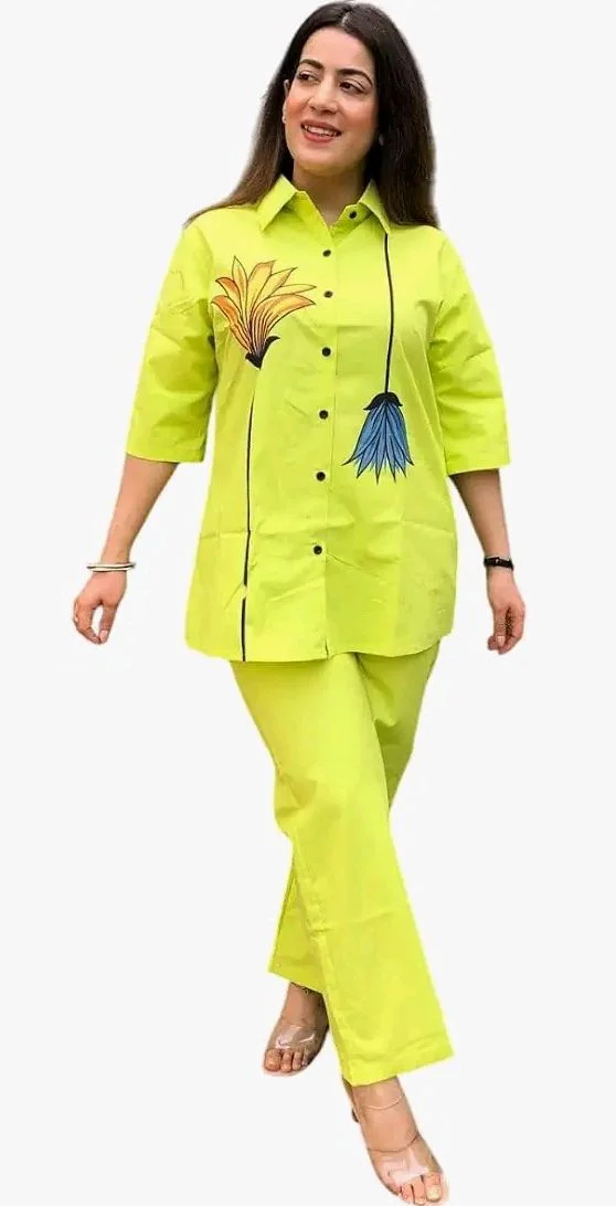 ROOTRA ENTERPRISESWomen's Cotton Floral Printed Straight Short Shirt Kurti with Pant
- 2XL