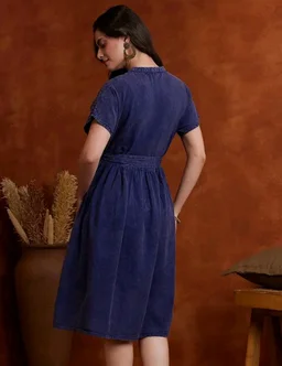 Amazon Brand - Myx Women's Embroidered Shirt Dress | Cotton Blend | Below The Knee (Available in Plus Sizes) - 2XL