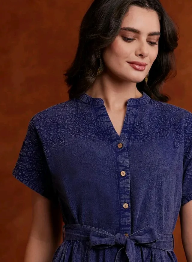 Amazon Brand - Myx Women's Embroidered Shirt Dress | Cotton Blend | Below The Knee (Available in Plus Sizes) - 2XL