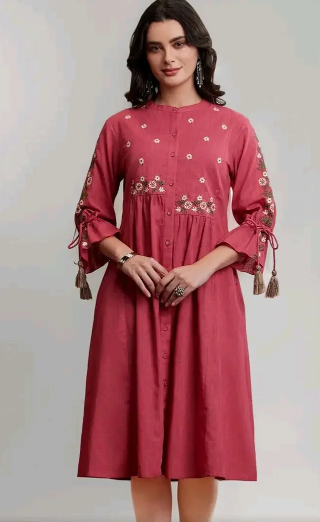 Amazon Brand - Myx Women's Cotton Embroidered Dress | Below The Knee (Available in Plus Sizes)
- L