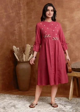 Amazon Brand - Myx Women's Cotton Embroidered Dress | Below The Knee (Available in Plus Sizes)
- L