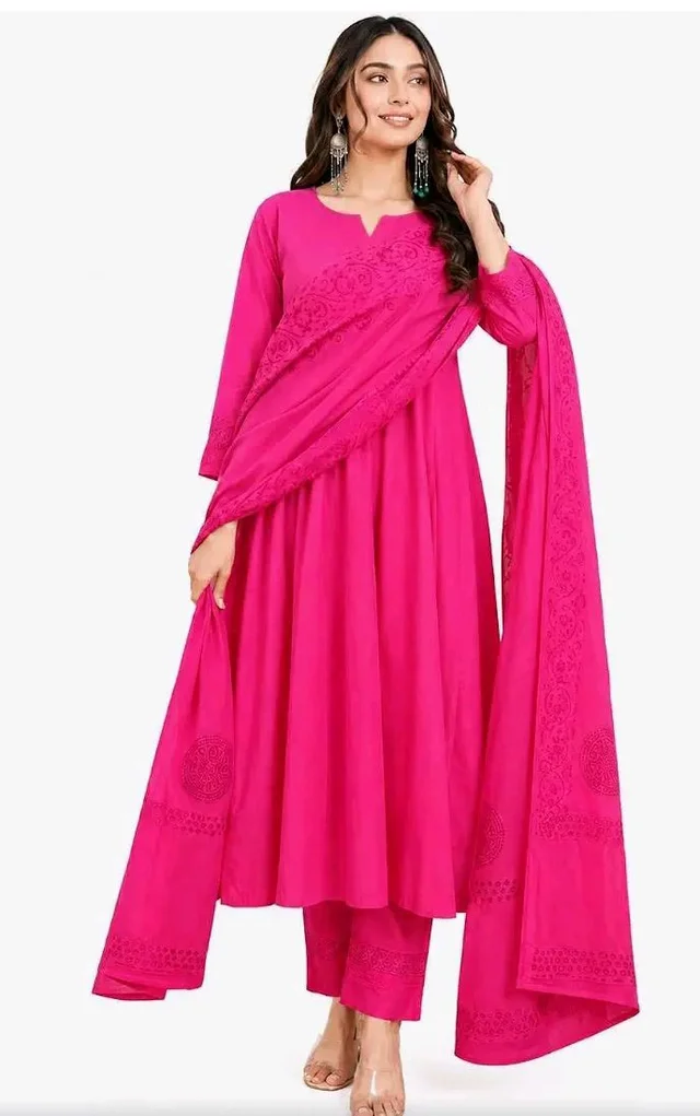 Brand: ANNAKUT EXIM
Women's Cotton Embroidery Handblock Floral Kurti Pant With Dupatta Set - 2XL