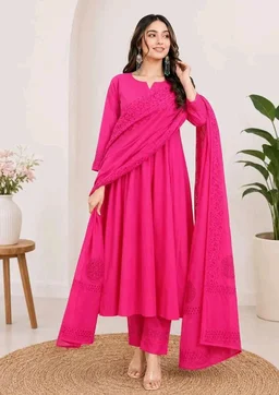 Brand: ANNAKUT EXIM
Women's Cotton Embroidery Handblock Floral Kurti Pant With Dupatta Set - 2XL