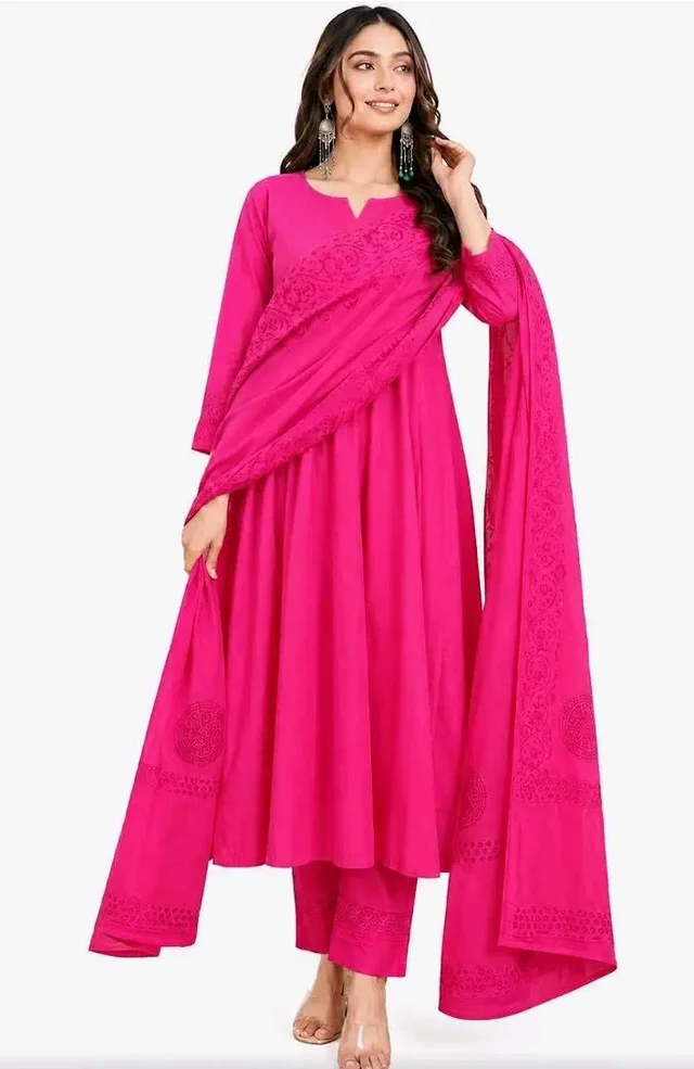 Brand: ANNAKUT EXIM
Women's Cotton Embroidery Handblock Floral Kurti Pant With Dupatta Set - 2XL
