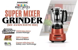 Panasonic Heavy Duty Mixer Grinder For Kitchen MX-AV425 (Rustic Red) Elements Series Powerful 1500W (MMLW) 4 Jar (Three-304 Stainless Steel & 1Juicer Extractor Jar) |5 Years Motor Warranty