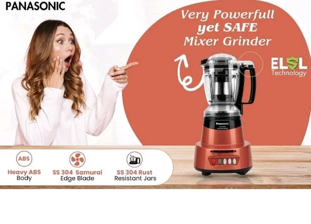 Panasonic Heavy Duty Mixer Grinder For Kitchen MX-AV425 (Rustic Red) Elements Series Powerful 1500W (MMLW) 4 Jar (Three-304 Stainless Steel & 1Juicer Extractor Jar) |5 Years Motor Warranty