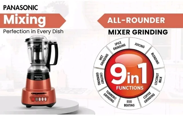 Panasonic Heavy Duty Mixer Grinder For Kitchen MX-AV425 (Rustic Red) Elements Series Powerful 1500W (MMLW) 4 Jar (Three-304 Stainless Steel & 1Juicer Extractor Jar) |5 Years Motor Warranty