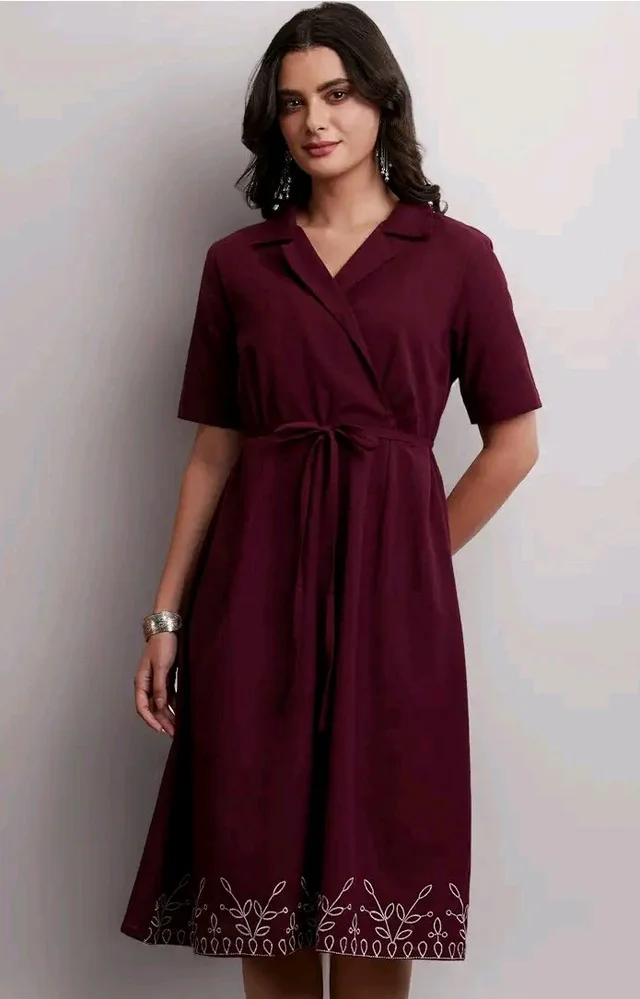Amazon Brand - Myx Women's Cotton Embroidered Shirt Dress | Below The Knee (Available in Plus Sizes)
- L