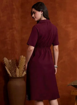 Amazon Brand - Myx Women's Cotton Embroidered Shirt Dress | Below The Knee (Available in Plus Sizes)
- L