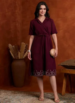 Amazon Brand - Myx Women's Cotton Embroidered Shirt Dress | Below The Knee (Available in Plus Sizes)
- L