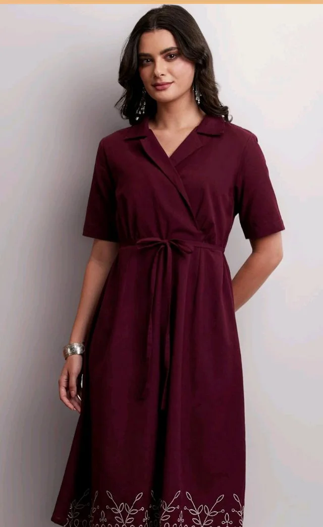 Amazon Brand - Myx Women's Cotton Embroidered Shirt Dress | Below The Knee (Available in Plus Sizes)
- L