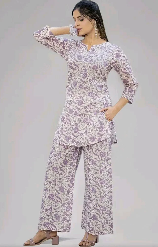 Pinkmint Cotton Co Ord Set for Women l 3/4 Sleeve Printed Comfortable & Stylish Trendy Top & Bottom
- M